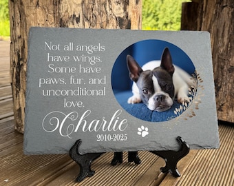 Placa conmemorativa personalizada con foto de mascota, lápida de piedra de pizarra