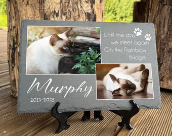 Placa conmemorativa personalizada para mascotas, piedra de pizarra con 2 fotos, lápida hecha a medida