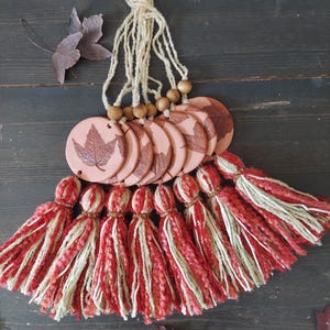 Terracotta Clay Tassel with Pressed Leaf Imprint – Handmade Boho Fall Accent | Handcrafted Ease Collection