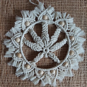 Macrame Marijuana Wall Hanging. Natural with beads.