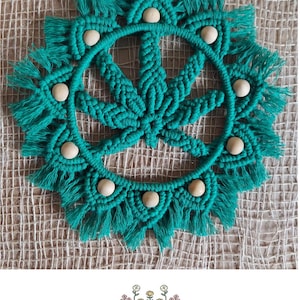 Marijuana Leaf Macrame Wall Hanging. Green with beads.