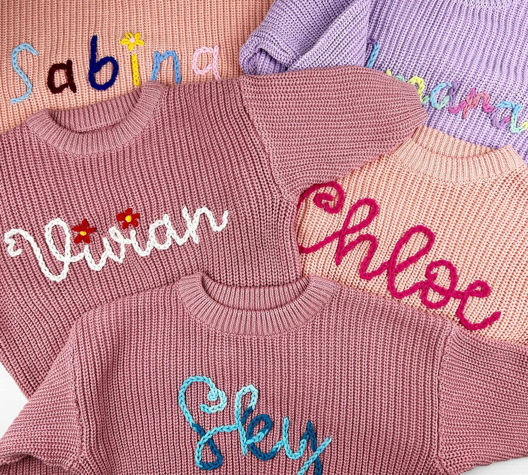 Custom Baby Sweater,baby Name Sweater, Hand Embroidered Name Sweater ...