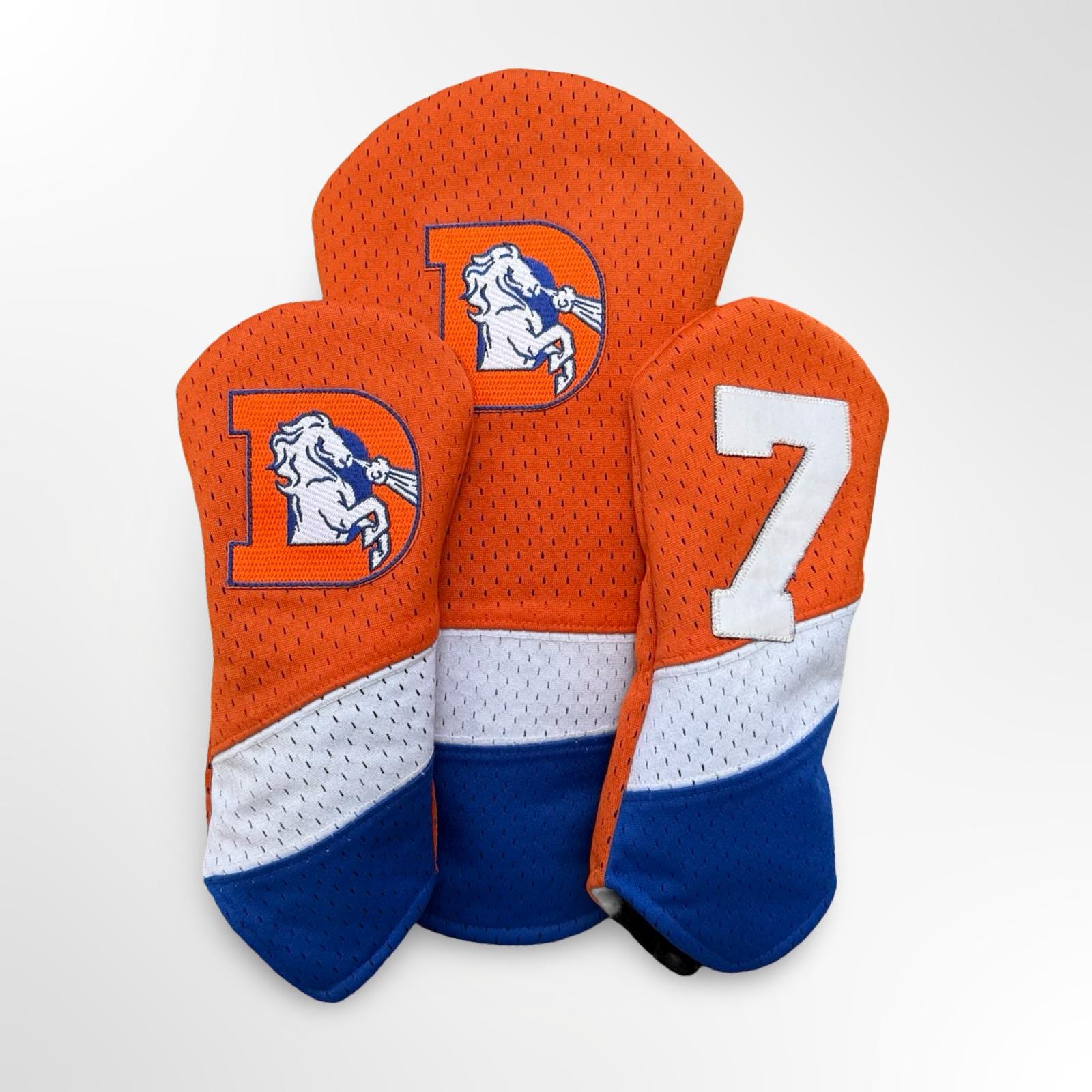 Handmade Denver Broncos Golf Headcovers from Vintage Jersey-Fathers Day Golf Gift