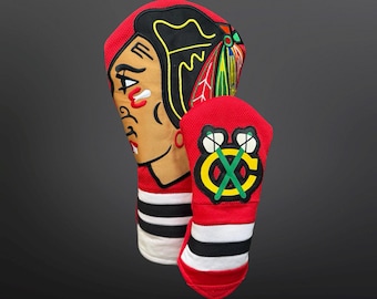 Handcrafted Chicago Hockey Golf Head Covers: Jersey Fabric Set
