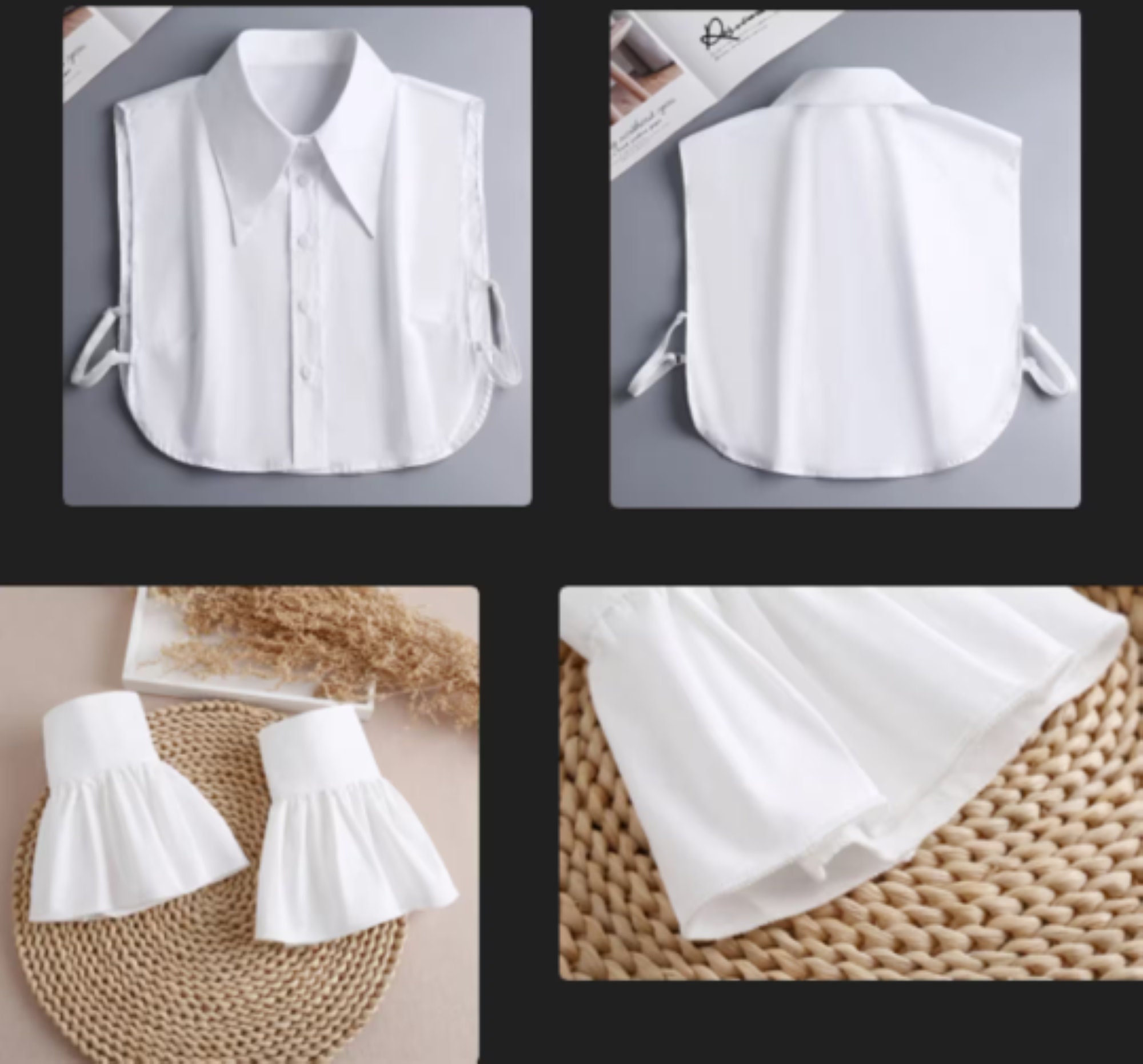 White Cotton Poplin Collar Extender for Shirt Blouse Collared Top Business  Dress Neck Size Tie Cuff Smart Button Extension Expand Widen 