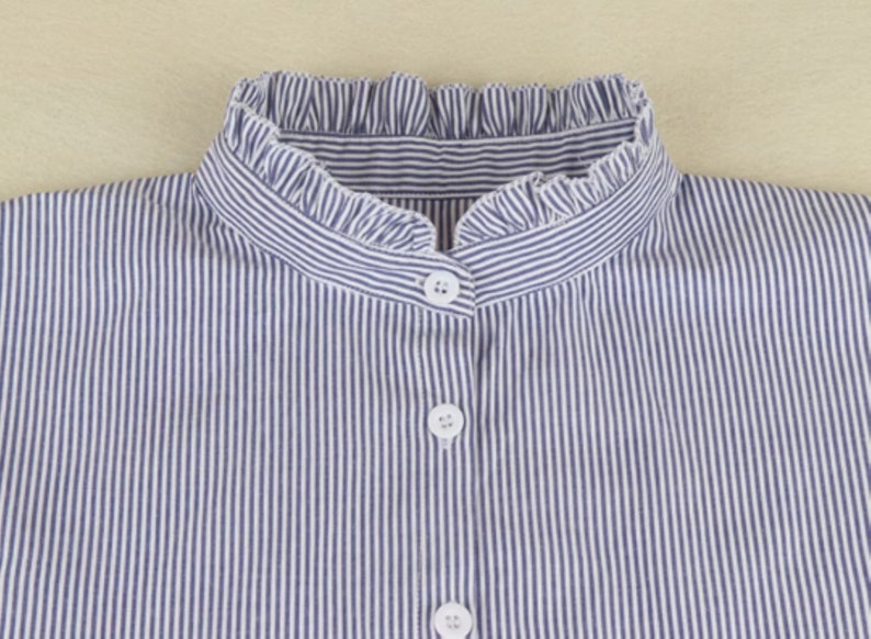 Blue Fake Collar / Cotton Half Fake Collar / Half Shirt Collar / Removable Fake Collar A0219 Blue (Stand)