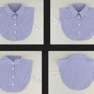 Blue Fake Collar / Cotton Half Fake Collar / Half Shirt Collar / Removable Fake Collar A0219 image 1