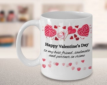 Lollipop Heart Valentines Mug, Best Friends Valentines Mug, Candy Heart Valentines Mug, Pink Sucker Valentines mug, Partner in Crime Mug