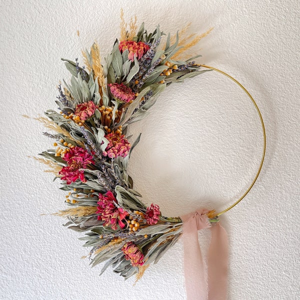 Sage and Lavender Dried Flower Wreath - Hand tied 12 inch everlasting wreath