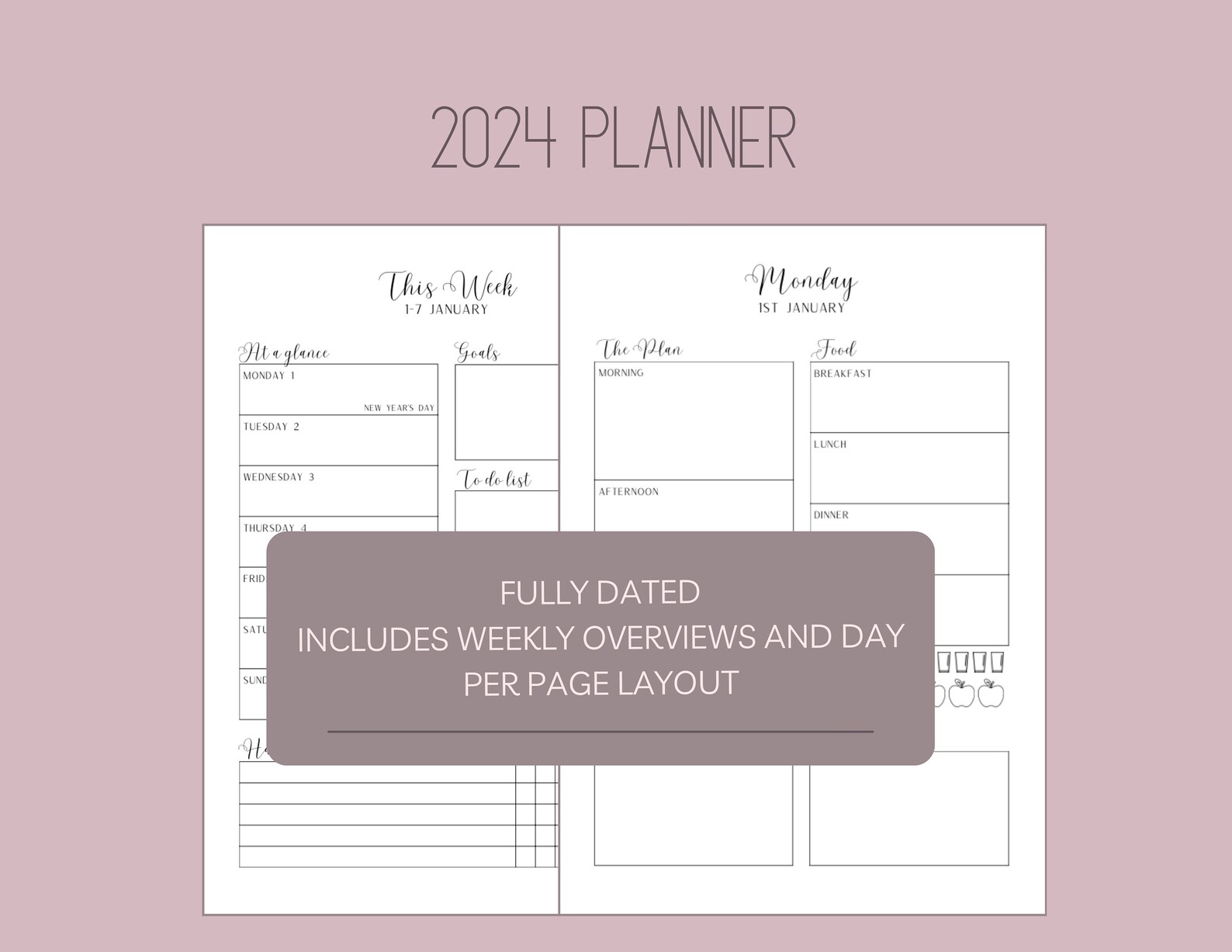 2024 Printable Daily Planner, 2024 Printable Diary, Digital Download Etsy