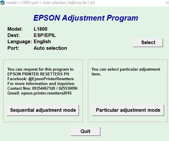 Epson L1800 Adjustment Program - Resetter Software