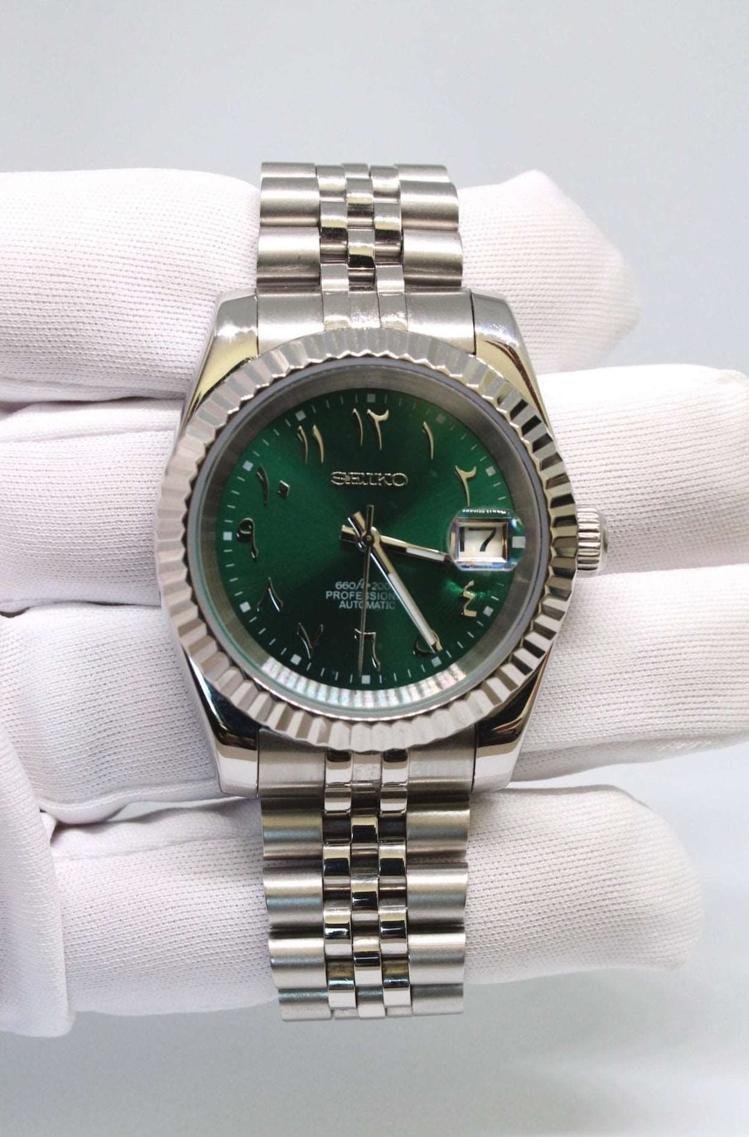 Vintage Seiko Mod Arabic Dial Watch in Deep Green Unique Timepiece - Etsy