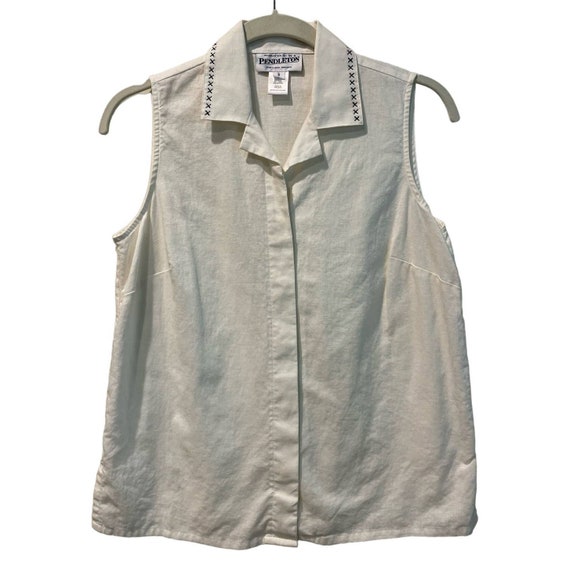 Vintage PENDLETON Sleeveless Linen Cotton Blend B… - image 2