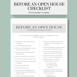 Before and Open House Checklist, Real Estate Checklist, Checklist, Open House, Open House Checklist, Downloadable Template, Canva Template