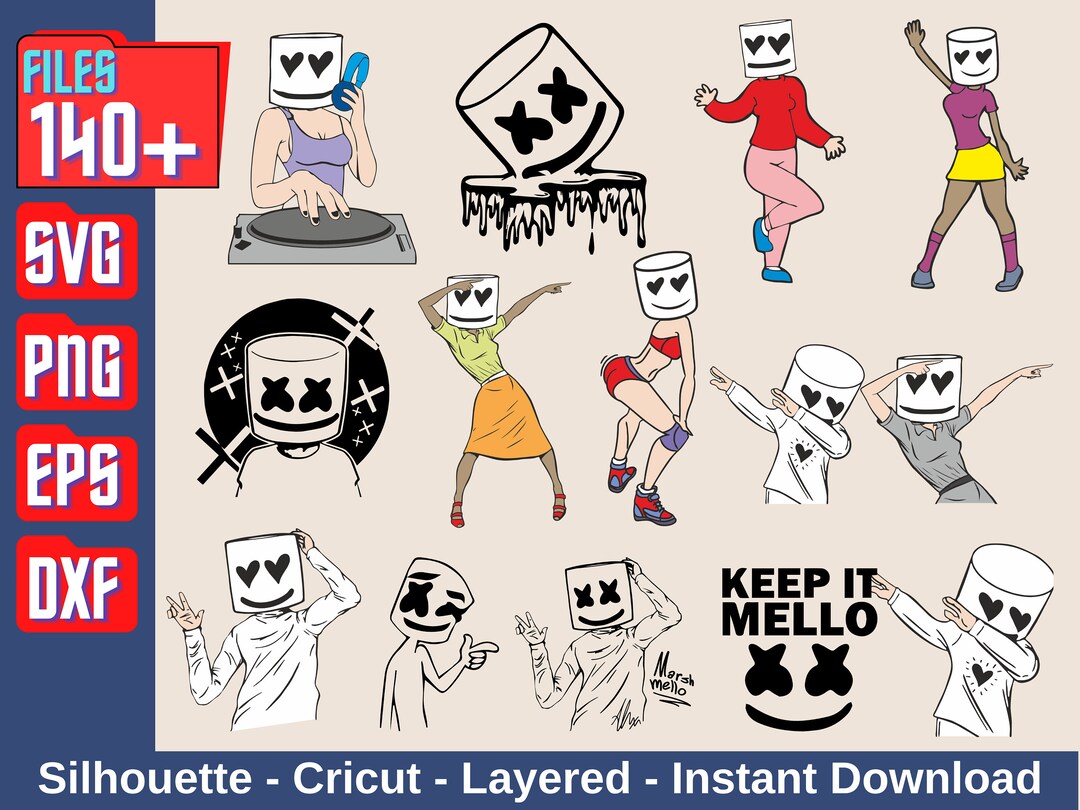 140 Marshmallow Svg Bundle, Dj Marshmello Svg for Cricut, Marshmallow Png, Clipart & Stickers