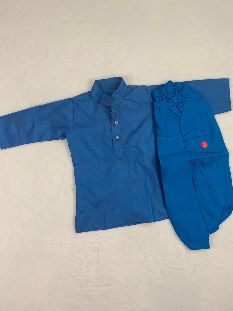 Babyhug 100% Cotton Full Sleeves Kurta & Dhoti Set With Floral Print - Blue & Red