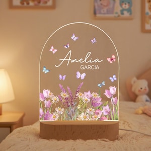Custom Floral Butterfly Name Night Light, Nursery Lamp for Baby Girl, Baby Girl Gifts, Name Night Light Nursery Decor, Girls Christmas Gift