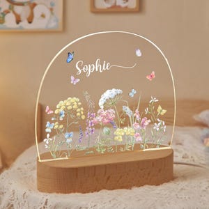 Personalized Floral Butterfly Night Light: Custom Kids Room Decor