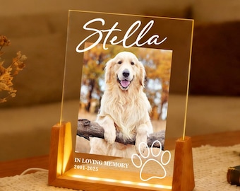 Personalized Pet Photo Memorial Night Light: Custom Dog Cat Loss Gift Pet Memorial Plaque, Pet LED Night Light, Pet Lover Night Light Gift