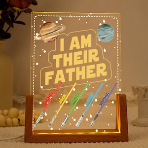 Cadeau personnalisé pour la fête des pères, veilleuse pour papa avec noms d&#39;enfants, lampe de nuit sabre laser à LED, cadeaux d&#39;anniversaire pour papa, pour mari, pour grand-père