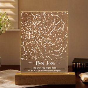 Star Map Night Light, Personalized Special Day Constellation Map, Custom Star Map, Anniversary Gift, Birthday Gift, The day you were born