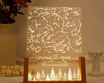 Luz de noche con mapa estelar, regalo para parejas, regalo para él/ella, lámpara de mesa con mapa de constelaciones, regalo de aniversario con mapa estelar, regalo de compromiso