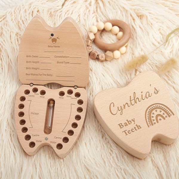 Zahnfee-Taschen, Kindergeburtstagsgeschenk, individuelle Zahnfee-Box-Geschenke aus Holz, Baby-Zahn-Andenken, Zahnfee-Halter, gravierte Baby-Zahnbox-Geschenke