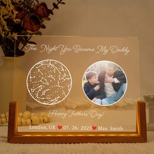 El día que te convertiste en mi papá, luz nocturna con foto personalizada, luz nocturna con mapa estelar, regalos para el día del padre, regalo para papá, primer regalo del día del padre