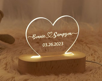 Personalized Couple Night Light,Custom Name Night Light,LED Heart Lamp,Anniversary Gift,Engagement Gift for Her,Unique Gifts for Couples