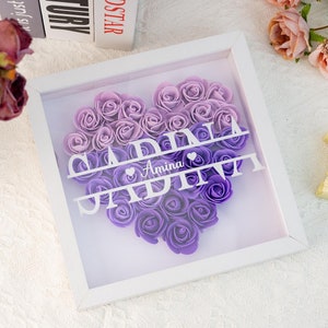 Christmas Gift for Mom Grandma Nana, Name Flower Heart Shadow Box, Custom Rose Frame, Custom Frame for Mom, Roses Shadowbox for Monther
