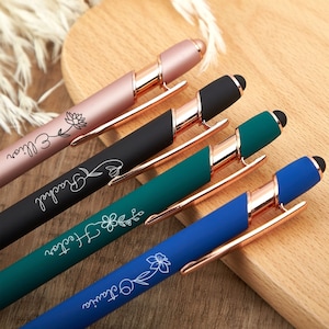 Caneta personalizada gravada para mulheres, canetas de presente para ela, presente com nome personalizado, caneta personalizada, ferramentas de escrita elegantes, presente de aposentadoria, presentes de flores de nascimento