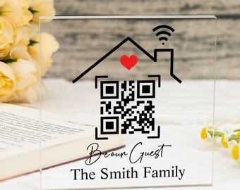 Personalized Acrylic Wifi Sign, Password QR Code Block