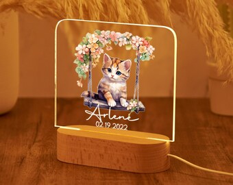 Cute Cat Custom Night Light,Personalized Baby Shower Gift,Kids Night Lamp,Baby Gift 1st Birthday, Personalized Night Light With Animal Motif