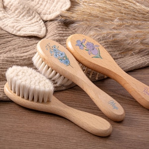 Birth Flower Baby Hair Brush, Christening Baby Girls Gift, Baby Shower Gift, Custom Wood Brush,Birth Gifts for Girls,Christmas Gift for Baby