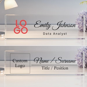 Desk Name Plate, Name Plate for Desk with Logo, Office Decor, Office Name plate, Gift for Boss, Desk Plaque, Personalized Company Logo Sign