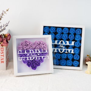 Mothers Gift for Her, Name Flower Heart Shadow Box, Custom Rose Frame, Custom Frame for Mom, Birthday Gift for Mom, Grandma, Nana, Aunt