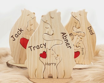 Cutom Engraved Name Family Puzzle,3 Person Animal Figurines,Family Keepsake Gift,Fathers Day Gift,Gifts for Daddy,Papa Gifts,Gift for Mom