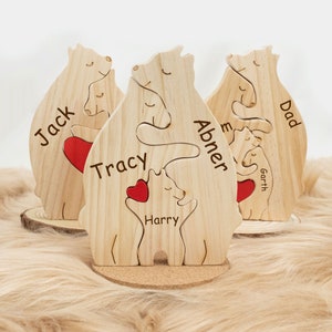 Casse-tête personnalisé avec prénom gravé, figurines d'animaux pour 3 personnes, cadeau souvenir de famille, cadeau fête des pères, cadeaux pour papa, cadeaux papa, cadeau pour maman image 1