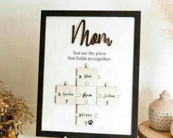 Personalized Family Puzzle Sign, Custom Wood Name Plaque  You are the Piece that holds us together, Mother's Day Gift Jigsaw Plaque Sign