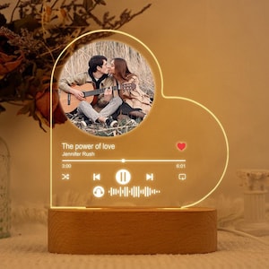 Personalized LED Song Plaque, Couple Heart Night Light, Custom Music Night Light, Music Prints Photo Frame Lamp, Anniversary Gifts Couple