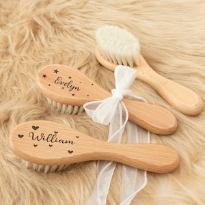 刻印入りベビーヘアブラシ、パーソナライズされたベビーギフト、新生児記念品、新生児へのギフト、妊婦へのベビーギフト、洗礼ギフト、専用ギフト