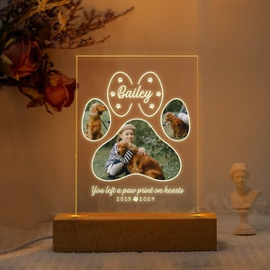 Personalized Photo Pet Night Light, Pet Memorial Plaque, Personalized Gifts for Pet Loss, Sympathy Gift,Pet Memorial Lamp, Cat Dog Loss Gift