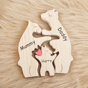 Cutom Engraved Name Family Puzzle,3 Person Animal Figurines,Family Keepsake Gift,Fathers Day Gift,Gifts for Daddy,Papa Gifts,Gift for Mom image 3