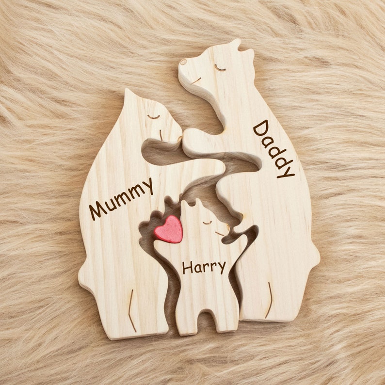 Cutom Gegraveerde Naam Familie Puzzel, 3 Persoons Dierenbeeldjes, Familie Aandenken Cadeau, Vaderdag Cadeau, Cadeaus voor papa, Papa Cadeaus, Cadeau voor mama afbeelding 3