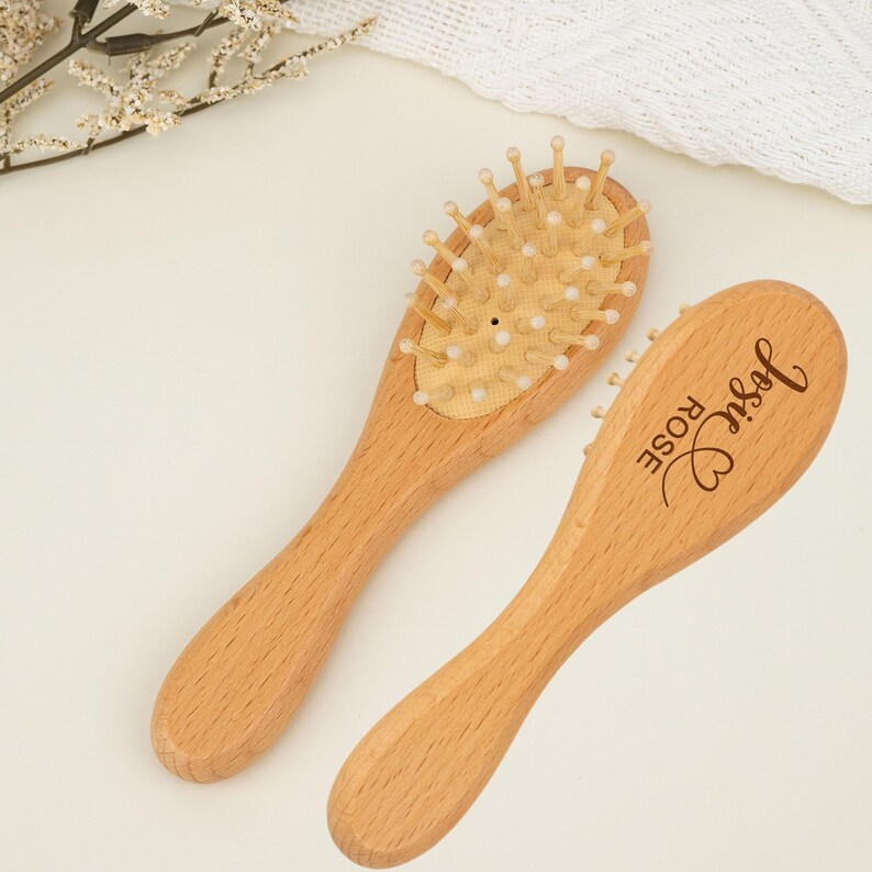 Wooden Baby Hairbrush Set, Custom Gift for Newborn Girl or Boy, Baby