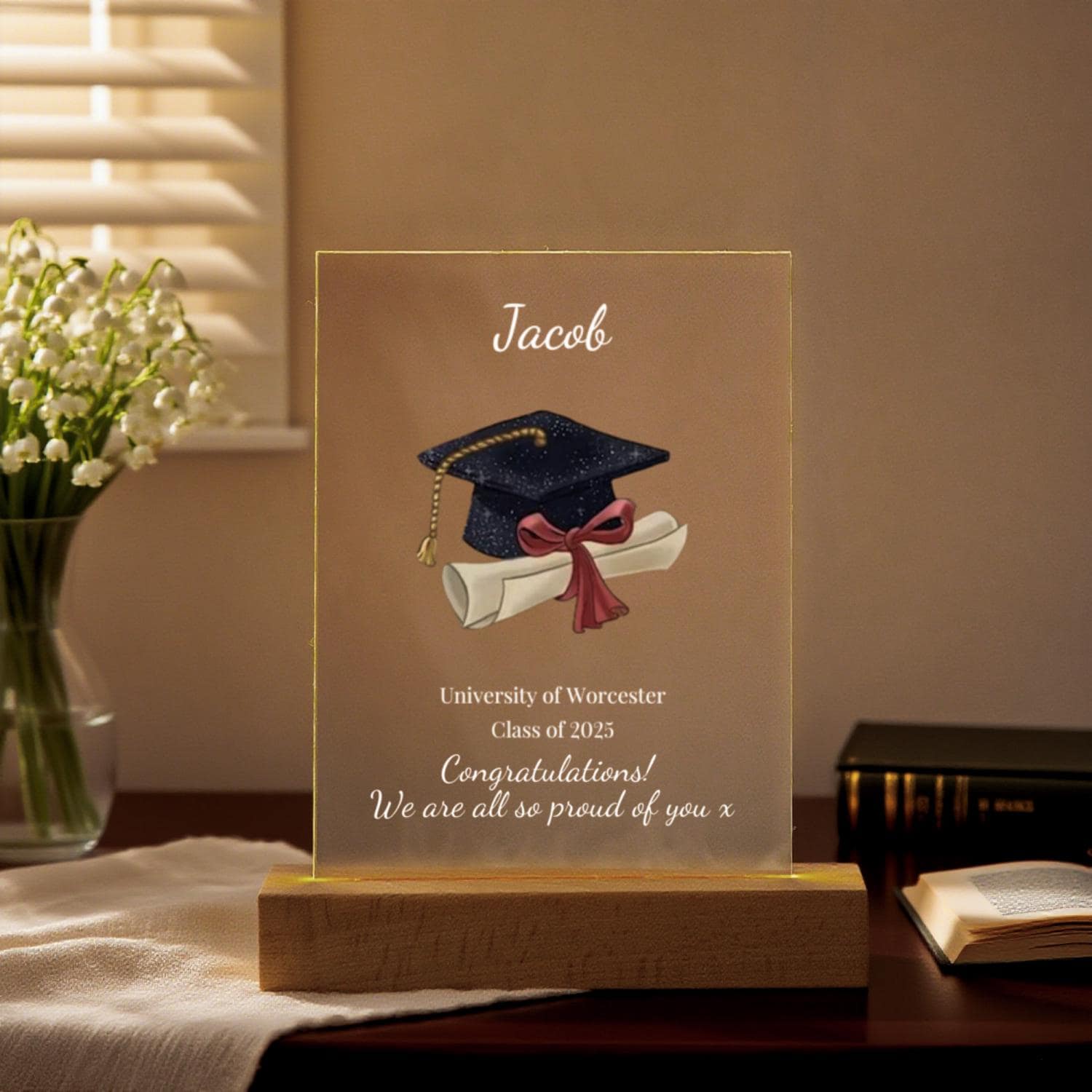 Personalized Graduation Gift,LED Wood Light Up Stand Plaque,Class of 2025,Seniors Graduate High School,College Grad Gift,PHD Graduation Gift
