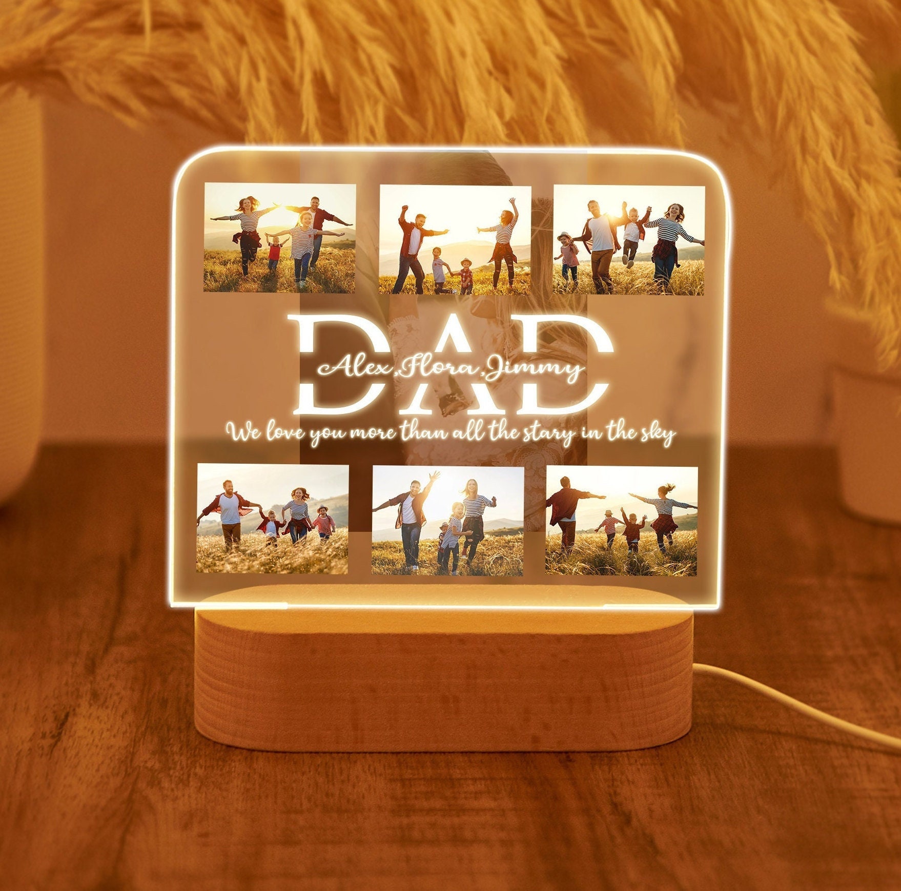 Personalized Photo Night Light, Fathers Day Gifts, Personalized Gifts, Bedroom Night Light,Gift for Dad,Best Dad Ever,Custom Name Light