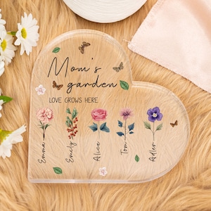 Personalized First Mom, Now Grandma Heart Acrylic Plaque, Valentine Gift, Nana Gifts, Mothers Day Gift, Birth Month Flowers Gift For Grandma