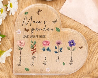 Gepersonaliseerde eerste moeder, nu oma hart acryl plaquette, Valentijnscadeau, Nana geschenken, Moederdag cadeau, geboortemaand bloemen cadeau voor oma