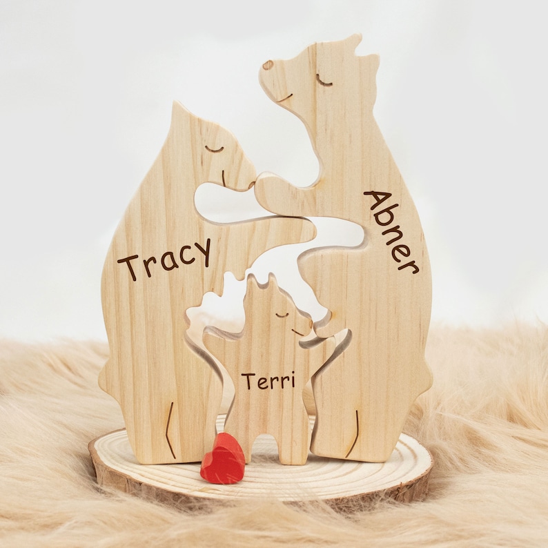 Cutom Engraved Name Family Puzzle,3 Person Animal Figurines,Family Keepsake Gift,Fathers Day Gift,Gifts for Daddy,Papa Gifts,Gift for Mom image 4